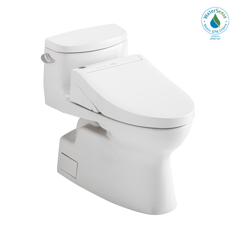 TOTO WASHLET+ Carolina II One-Piece Elongated 1.28 GPF Toilet and WASHLET+ C5 Bidet Seat, Cotton White, Vitreous China|Plastic, MW6443084CEFG#01