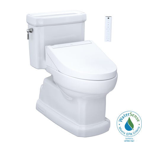 TOTO WASHLET+ Eco Guinevere Elongated 1.28 GPF Universal Height Toilet with C5 Bidet Seat, Cotton White, Vitreous China|Plastic, MW9743084CEFG#01