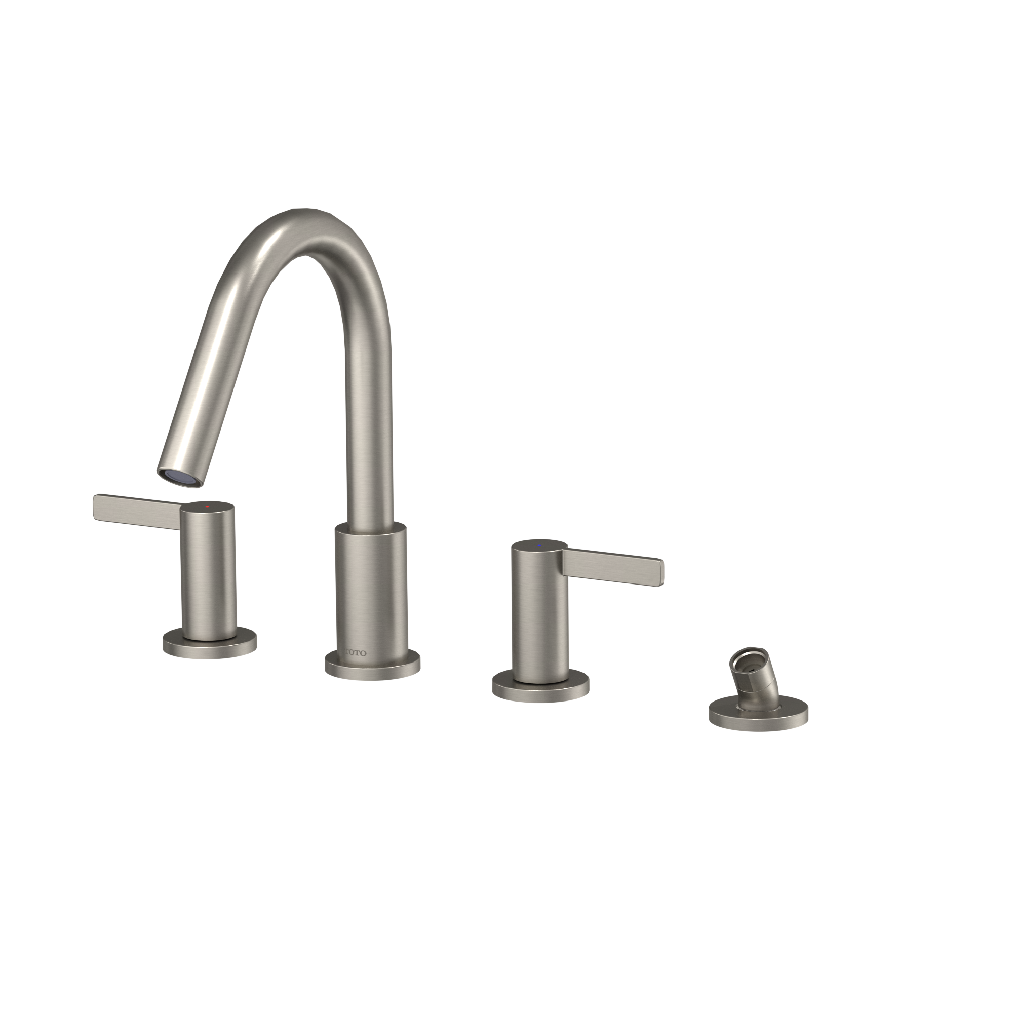 TOTO GF Two Lever Handle Deck-Mount Roman Tub Filler Trim with Handshower, Brushed Nickel, Brass, TBG11202UA#BN