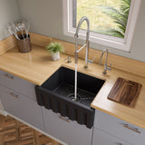 ALFI brand 24" Fireclay Farmhouse Sink, Black Matte, No Faucet Hole, AB2418HS-BM