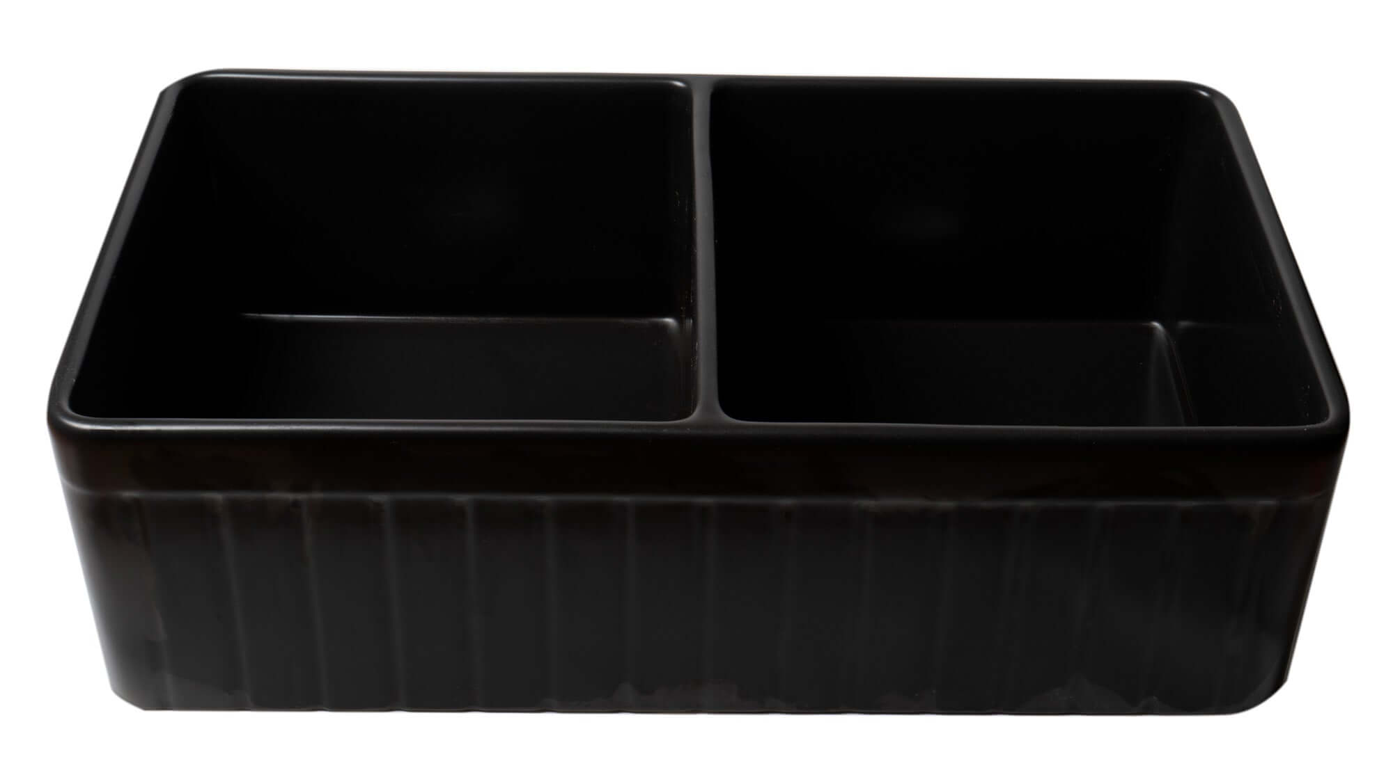 ALFI brand 33" Fireclay Farmhouse Sink, 50/50 Double Bowl, Black Matte, No Faucet Hole, ABF3318D-BM