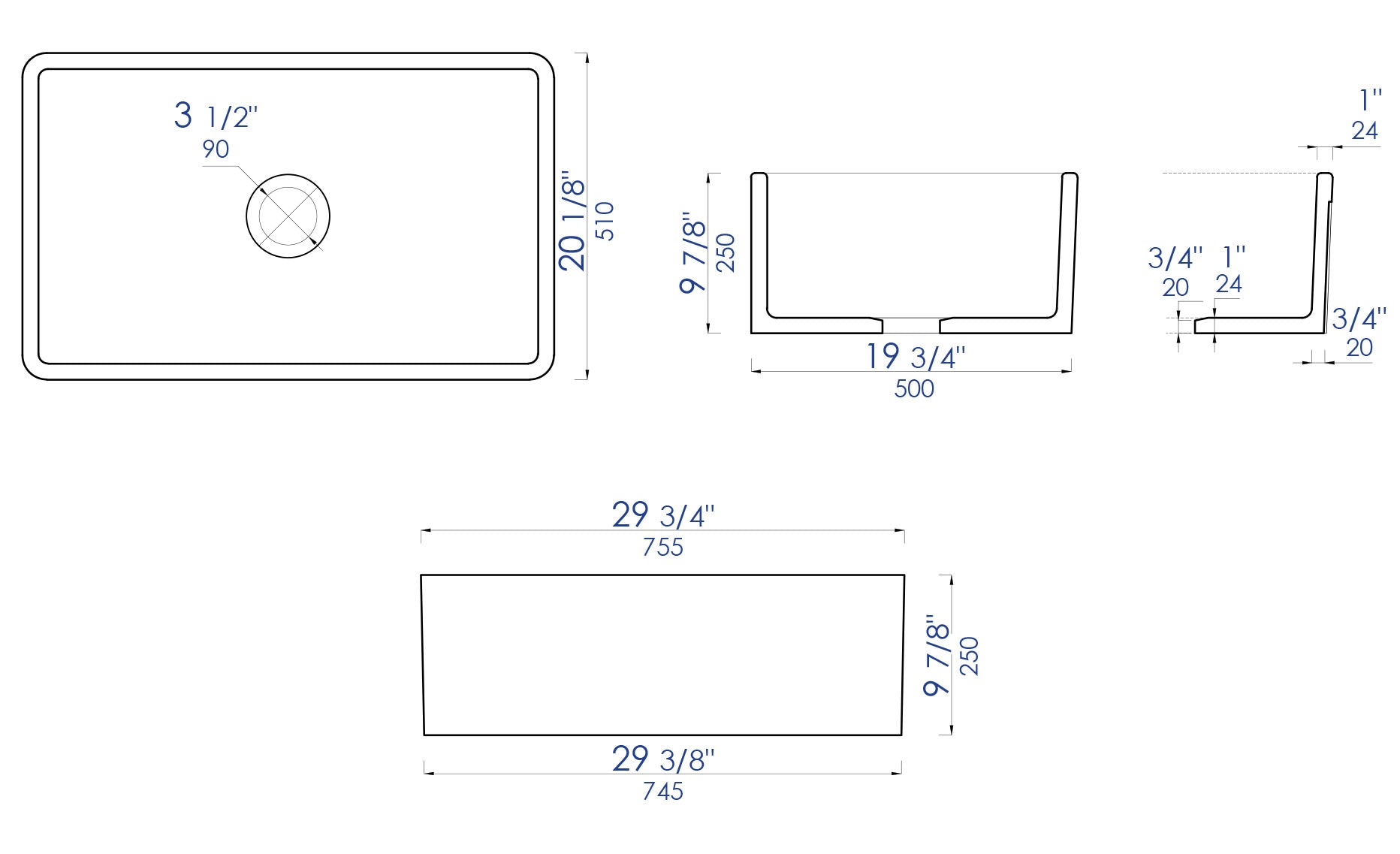 ALFI brand 30" Fireclay Farmhouse Sink, Concrete, ABCO3020SB