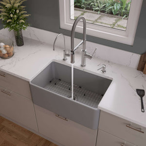 Alternate Image for ALFI brand 30" Fireclay Farmhouse Sink, Gray Matte, No Faucet Hole, ABF3018-GM