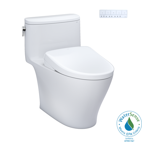 TOTO WASHLET+ Nexus One-Piece Elongated 1.28 GPF Toilet with Auto Flush S7 Contemporary Bidet Seat, Cotton White, Vitreous China|Plastic, MW6424726CEFGA#01