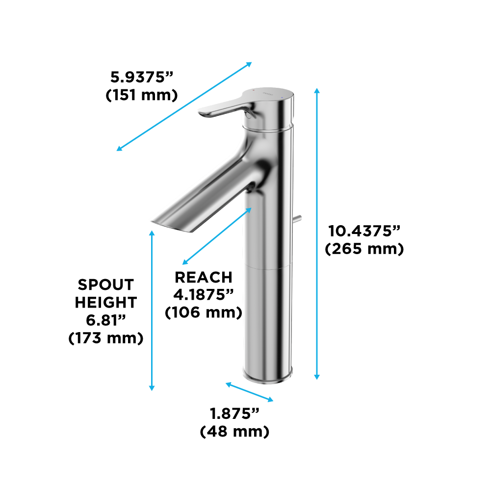 TOTO Brass, TLS01304U#CP LB Series 1.2 GPM Single Handle Bathroom Faucet for Semi-Vessel Sink with Drain Assembly, Polished Chrome
