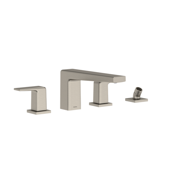 TOTO GB Two-Handle Deck-Mount Roman Tub Filler Trim with Handshower, Brushed Nickel, Brass, TBG10202U#BN