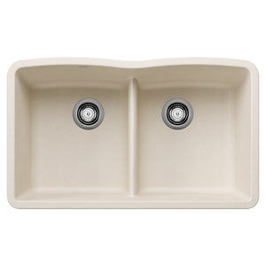 Alternate Image for Blanco Diamond 32" Undermount Silgranit Kitchen Sink, 50/50 Double Bowl, Soft White, No Faucet Hole, 443069