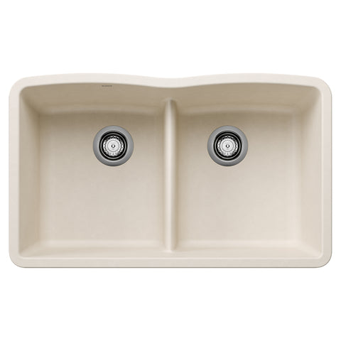 Blanco Diamond 32" Undermount Silgranit Kitchen Sink, 50/50 Double Bowl, Soft White, No Faucet Hole, 443069