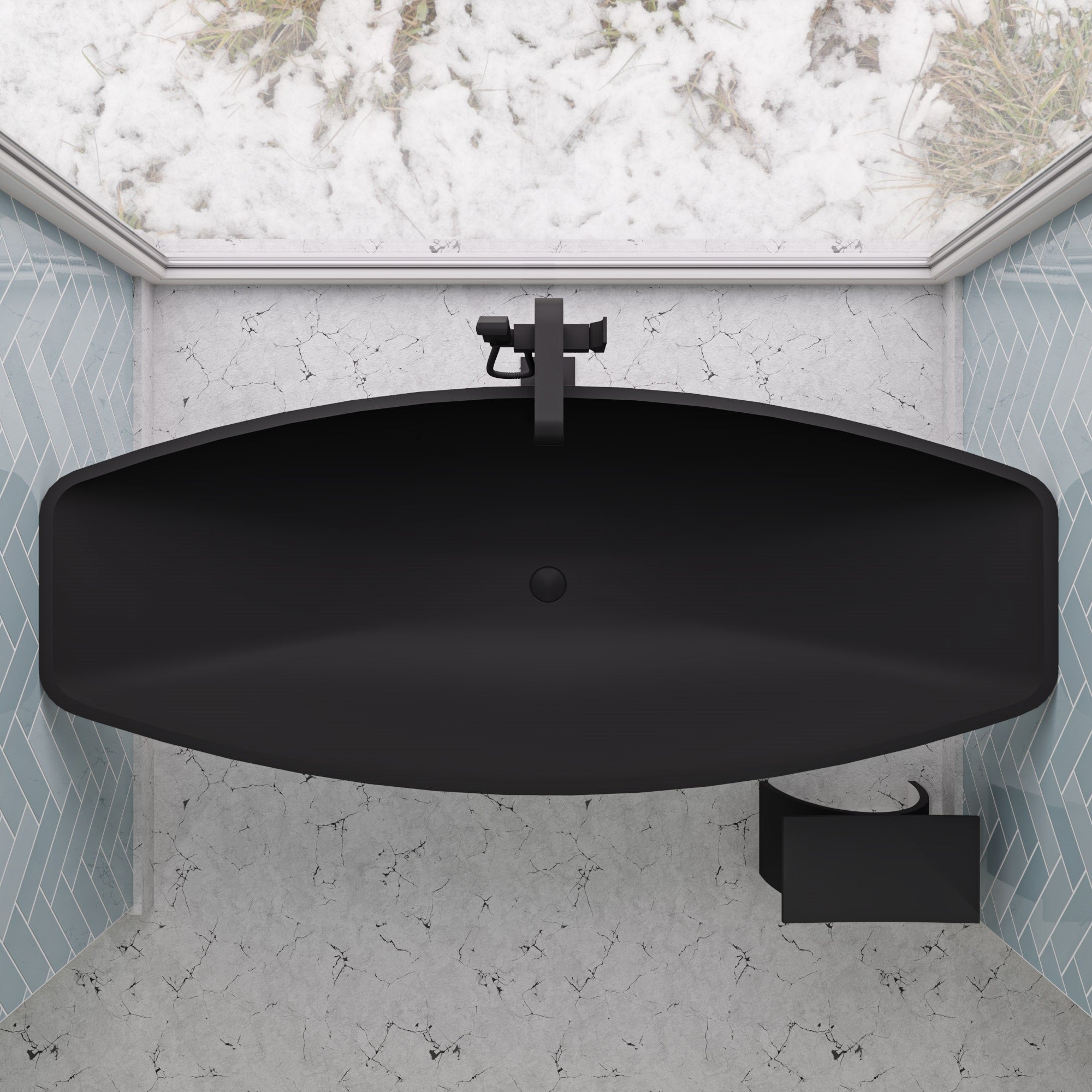 ALFI brand Brass, AB2180-BM Black Matte Single Lever Floor Mounted Tub Filler Mixer w Hand Held Shower Head