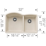 Blanco Diamond 32" Undermount Silgranit Kitchen Sink, 60/40 Double Bowl, Soft White, No Faucet Hole, 443064