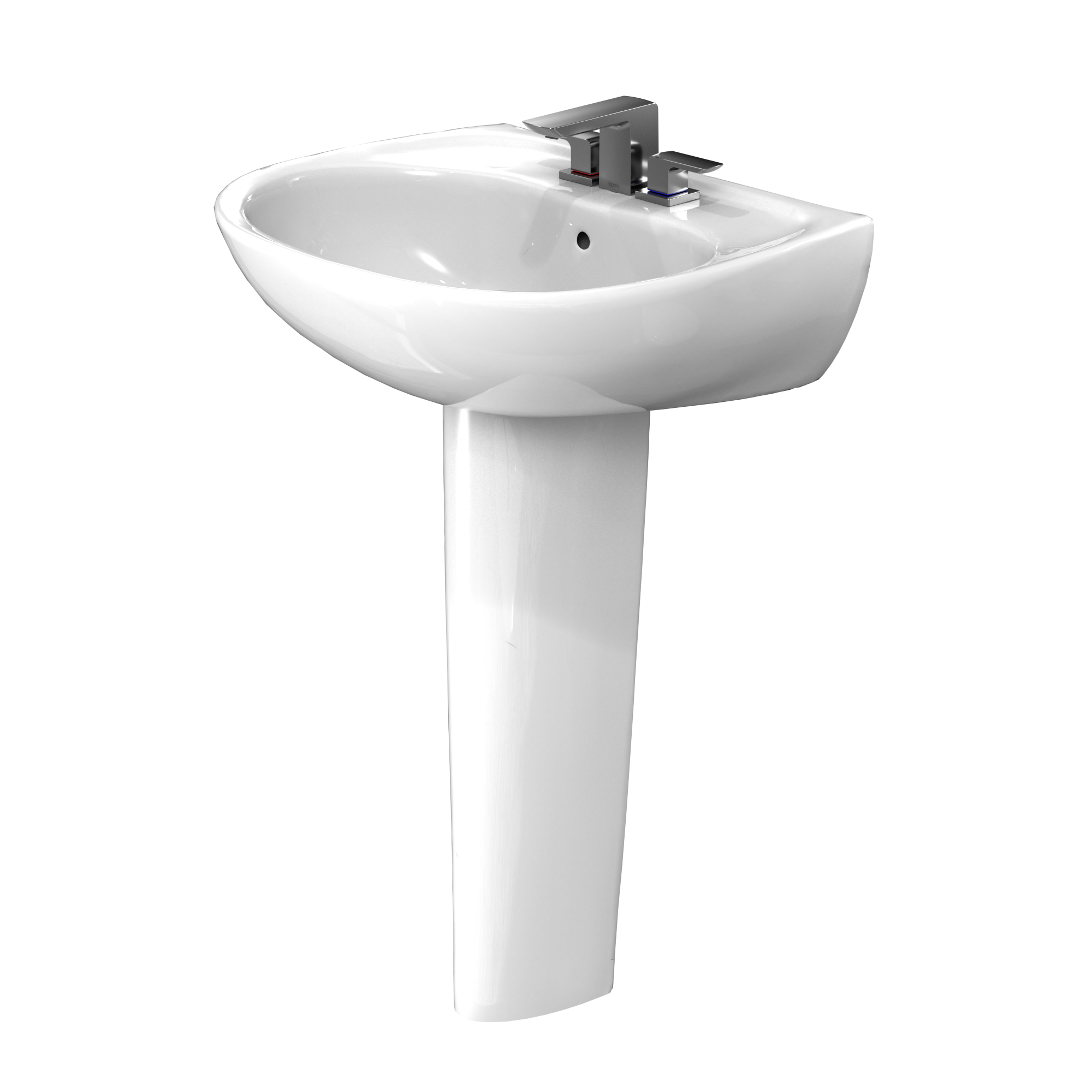 TOTO Supreme Oval Basin Pedestal Bathroom Sink with CEFIONTECT for 4 Inch Center Faucets, Cotton White, Vitreous China, LPT241.4G#01