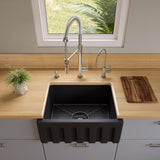 ALFI brand 24" Fireclay Farmhouse Sink, Black Matte, No Faucet Hole, AB2418HS-BM