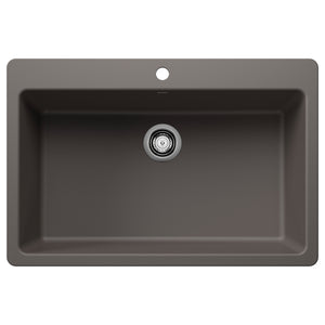Alternate Image for Blanco Liven 33" Dual Mount Silgranit Kitchen Sink, Volcano Gray, 1 Faucet Hole, 443200
