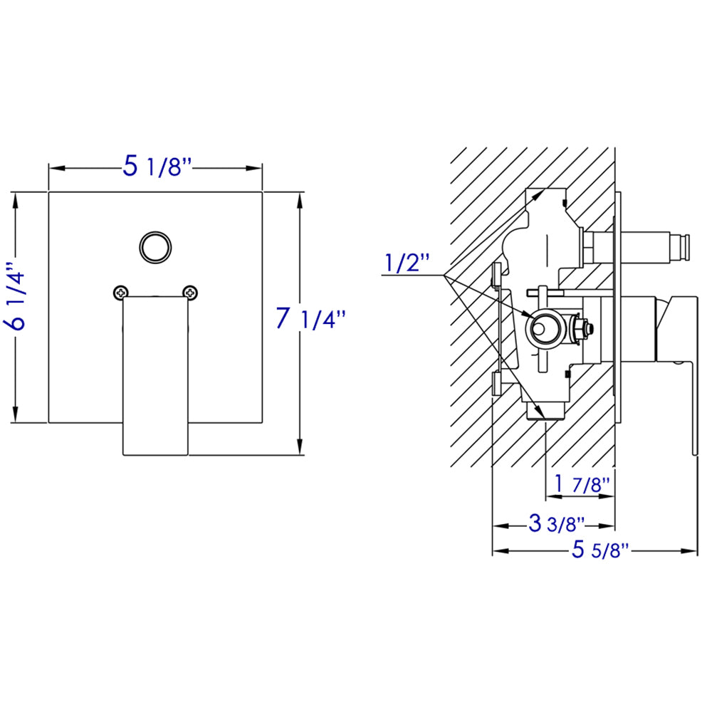ALFI brand AB5601-BN Brushed Nickel Shower Valve Mixer with Square Lever Handle and Diverter, Brass