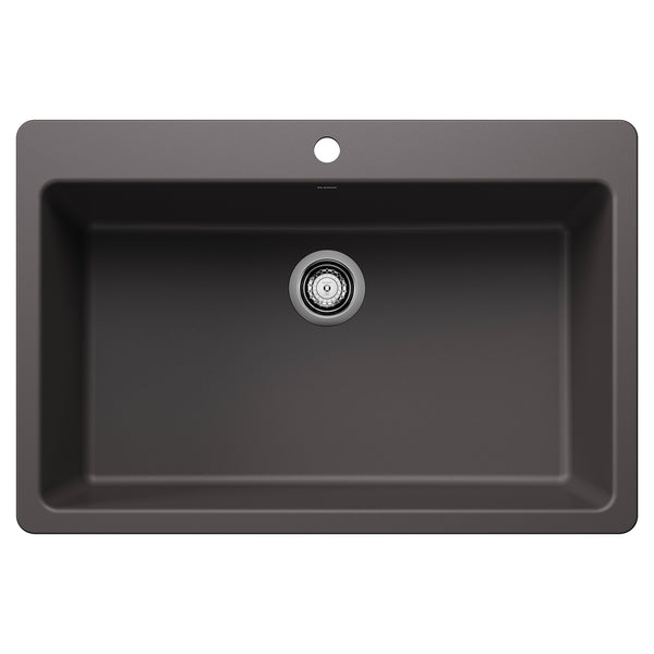 Blanco Liven 33" Dual Mount Silgranit Kitchen Sink, Cinder, 1 Faucet Hole, 443196