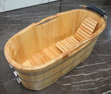 ALFI brand 61" Rubber Wood Free Standing Oval Bathtub with Cushion Headrest, Natural Wood, AB1163