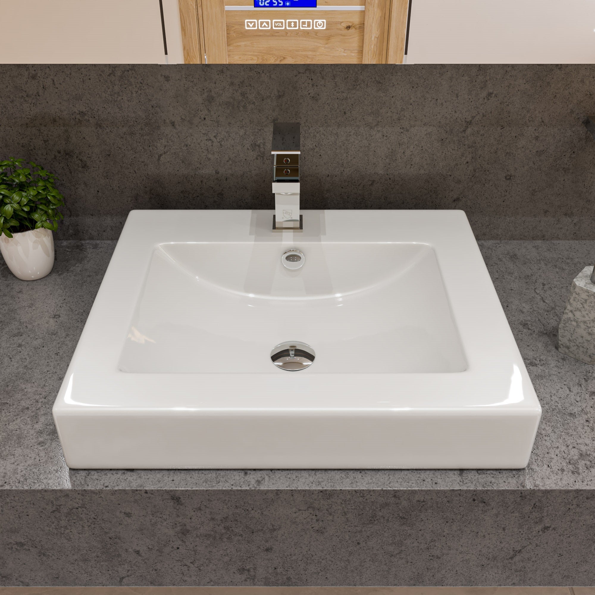 ALFI brand 23.63" x 20.13" Rectangle Drop In Porcelain Bathroom Sink, White, 1 Faucet Hole, ABC701