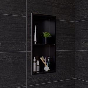 Alternate Image for ALFI brand ABNP1224-BB 12" x 24" Brushed Black PVD Stainless Steel Vertical Double Shelf Shower Niche, 20 Gauge