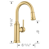 Blanco Empressa Pull-Down Bar Faucet, Satin Gold, 1.5 GPM, Brass, 442983