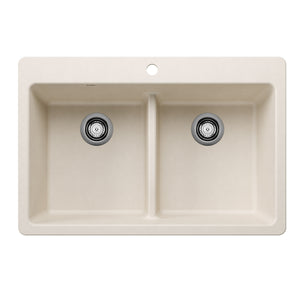Alternate Image for Blanco Liven 33" Dual Mount Silgranit Kitchen Sink, 50/50 Double Bowl, Soft White, 1 Faucet Hole, 443209