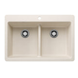 Blanco Liven 33" Dual Mount Silgranit Kitchen Sink, 50/50 Double Bowl, Soft White, 1 Faucet Hole, 443209
