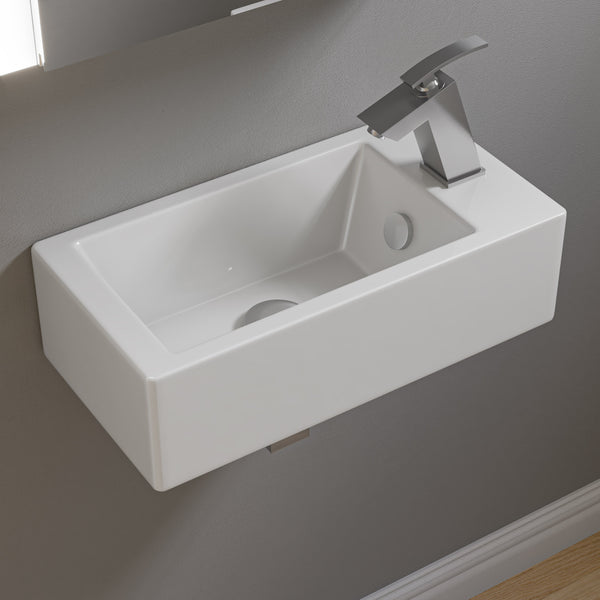 ALFI brand 19.75" x 10" Rectangle Wall Mount Porcelain Bathroom Sink, White, 1 Faucet Hole, ABC116