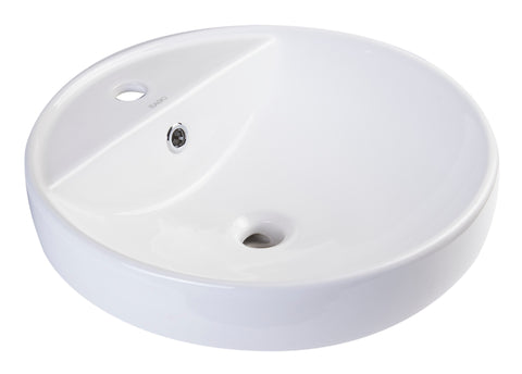 Eago 18.5" x 18.5" Round Above Mount Porcelain Bathroom Sink, White, 1 Faucet Hole, BA141