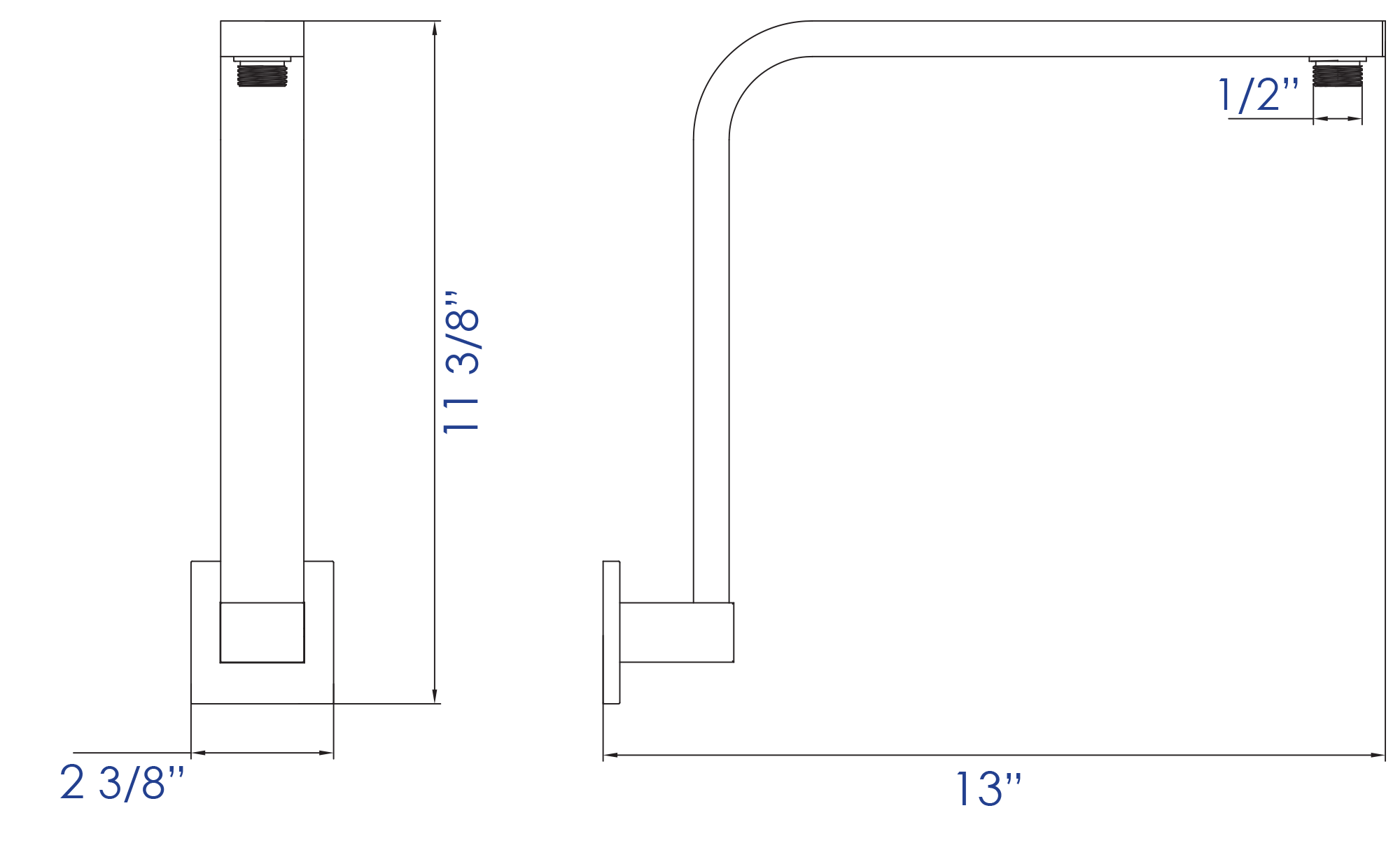 ALFI brand AB12GSW-PC Polished Chrome 12" Square Raised Wall Mounted Shower Arm, Brass