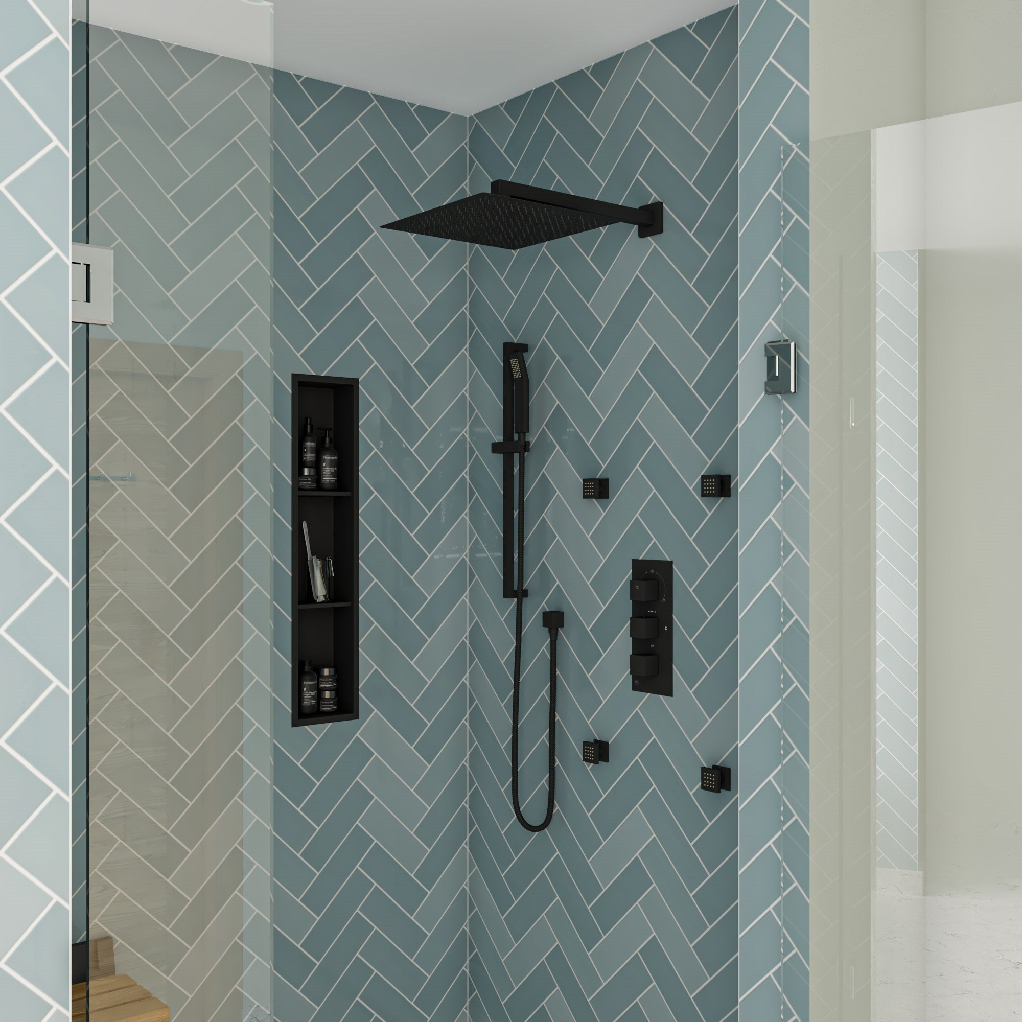 ALFI brand AB2801-BM Black Matte 3-Way Thermostatic Valve Shower Mixer Square Knobs, Brass