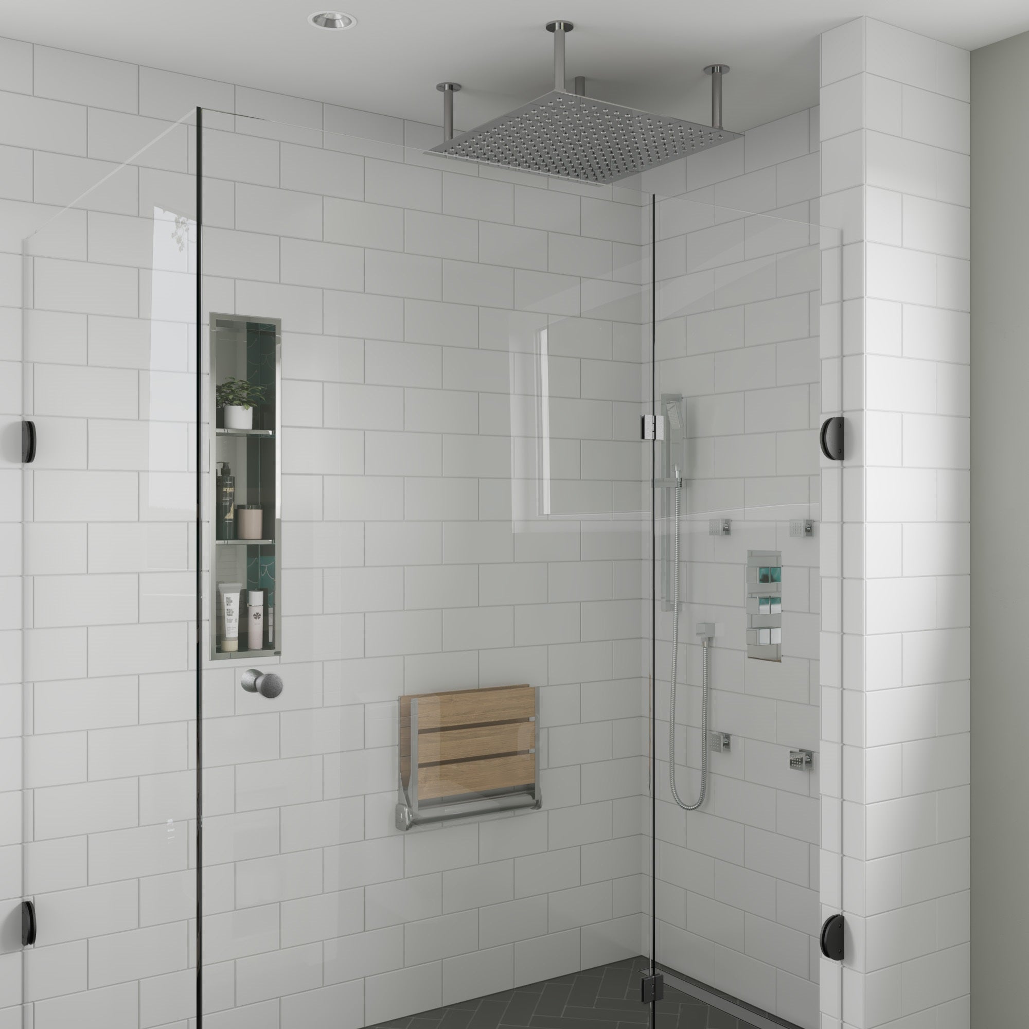 ALFI brand AB2801-PC Polished Chrome Concealed 3-Way Thermostatic Valve Shower Mixer Square Knobs, Brass