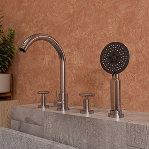 Alternate Image for ALFI brand AB2503-BN Brushed Nickel Deck Mounted Tub Filler with Hand Held Showerhead