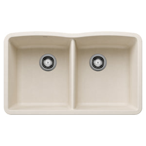 Alternate Image for Blanco Diamond 32" Undermount Silgranit Kitchen Sink, 50/50 Double Bowl, Soft White, No Faucet Hole, 443068