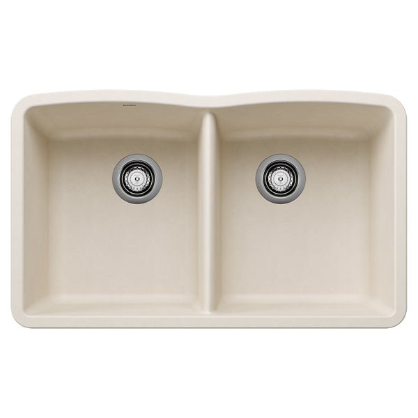 Blanco Diamond 32" Undermount Silgranit Kitchen Sink, 50/50 Double Bowl, Soft White, No Faucet Hole, 443068