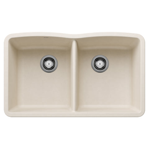 Blanco Diamond 32" Undermount Silgranit Kitchen Sink, 50/50 Double Bowl, Soft White, No Faucet Hole, 443068
