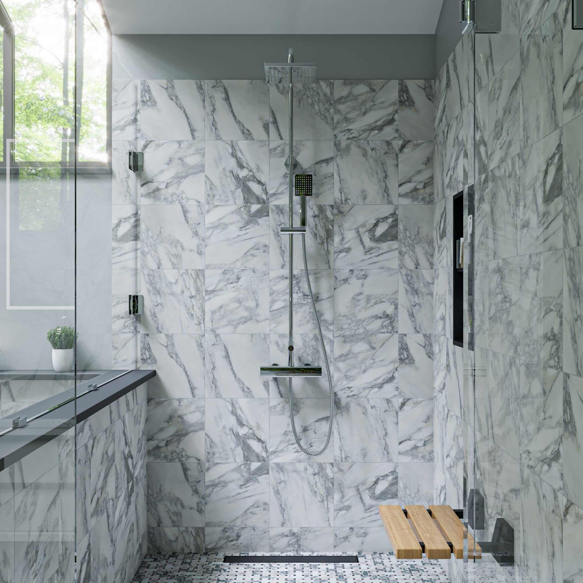 ALFI brand AB2862-PC Polished Chrome Square Style Thermostatic Exposed Shower Set, Brass