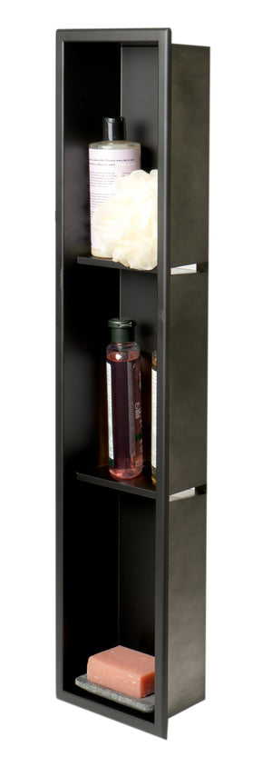 Alternate Image for ALFI brand ABNC0836-BLA 8" x 36" Black Matte Stainless Steel Vertical Triple Shelf Bath Shower Niche, 20 Gauge