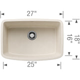 Blanco Valea 27" Undermount Silgranit Kitchen Sink, Soft White, No Faucet Hole, 443090