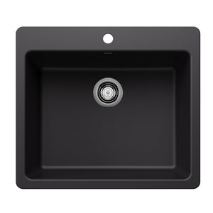 Alternate Image for Blanco Liven 25" Dual Mount Silgranit Kitchen Sink, Coal Black, 1 Faucet Hole, 443218