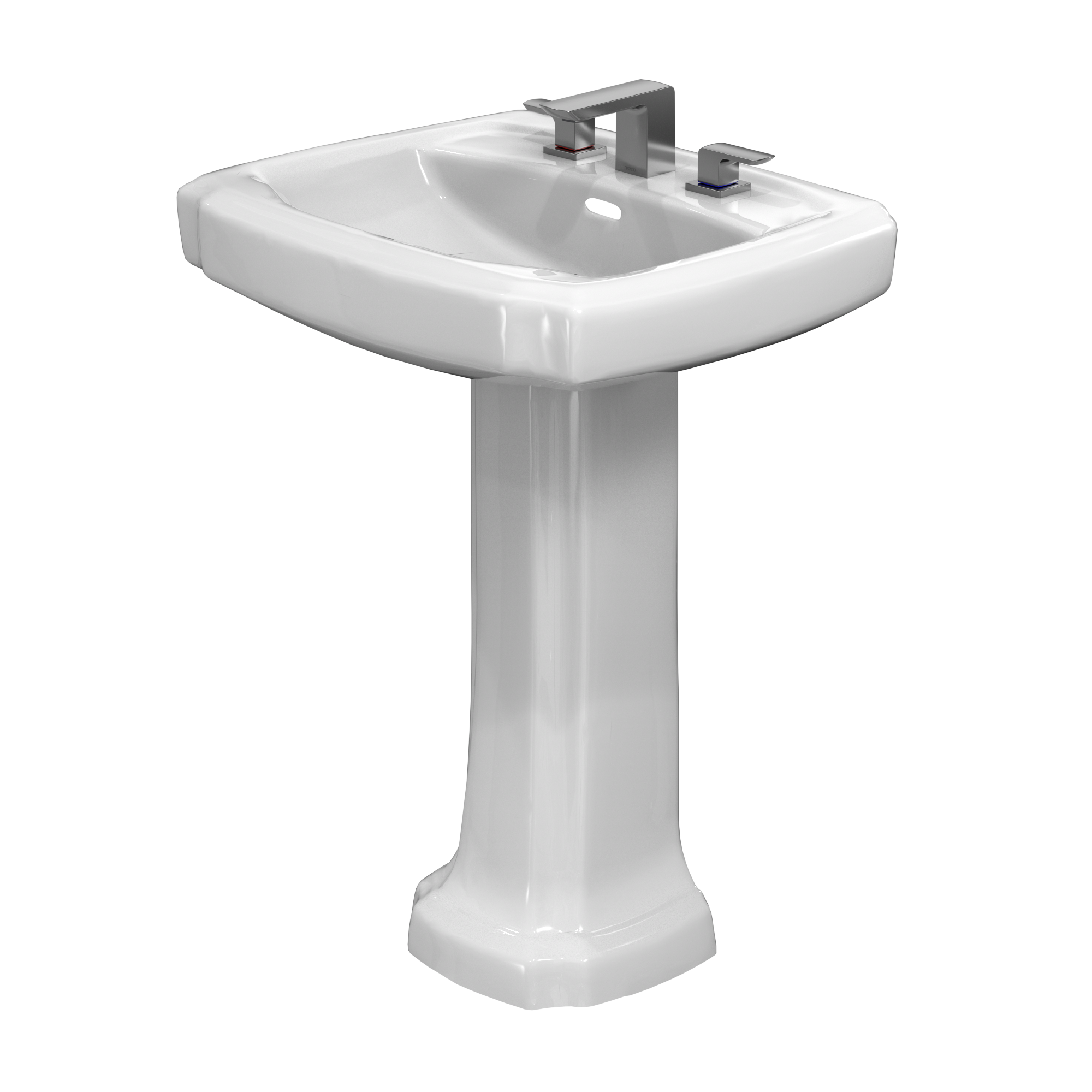 TOTO Guinevere 24-3/8" x 19-7/8" Rectangular Pedestal Bathroom Sink for 8 Inch Center Faucets, Cotton White, Vitreous China, LPT972.8#01
