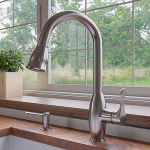 Alternate Image for ALFI brand 1.8 GPM Lever Gooseneck Spout Touch Kitchen Faucet, Gray, Pull Down, Brushed Nickel, Traditional, ABKF3783-BN