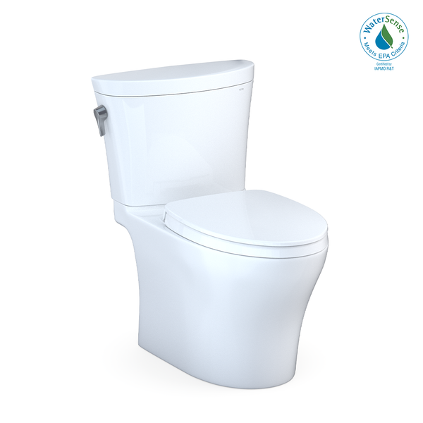 TOTO Aquia IV Arc Two-Piece Elongated Dual Flush 1.28 and 0.9 GPF Universal Height Toilet with CEFIONTECT, WASHLET+ Ready, Cotton White, Vitreous China, MS448124CEMFGN#01