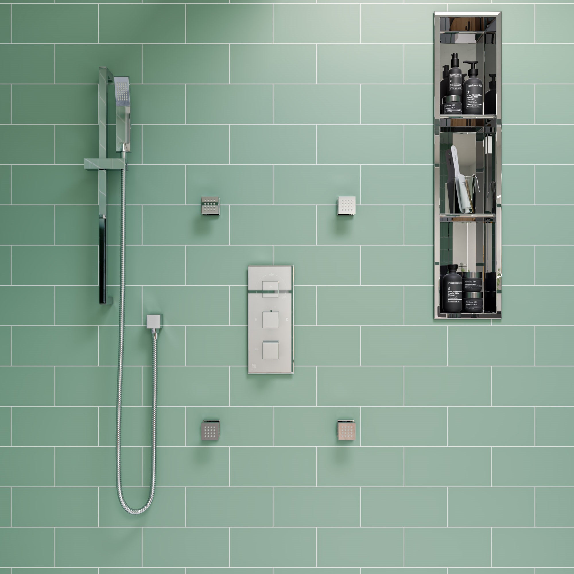 ALFI brand AB2801-PC Polished Chrome Concealed 3-Way Thermostatic Valve Shower Mixer Square Knobs, Brass