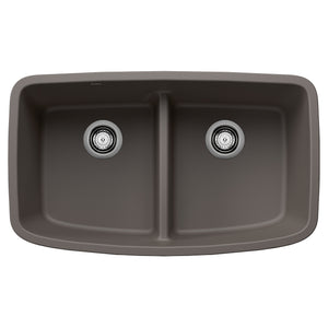 Alternate Image for Blanco Valea 32" Undermount Silgranit Kitchen Sink, 50/50 Double Bowl, Volcano Gray, No Faucet Hole, 443126