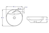 Eago 18.5" x 18.5" Round Above Mount Porcelain Bathroom Sink, White, 1 Faucet Hole, BA141