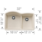 Blanco Diamond 32" Undermount Silgranit Kitchen Sink, 60/40 Double Bowl, Soft White, No Faucet Hole, 443065