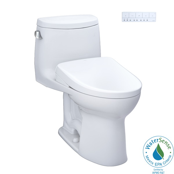 TOTO WASHLET+ UltraMax II One-Piece Elongated 1.28 GPF Toilet and WASHLET+ S7 Contemporary Bidet Seat, Cotton White, Vitreous China|Plastic, MW6044726CEFG#01