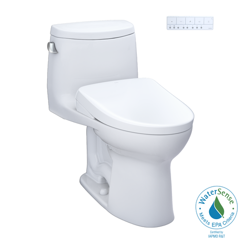 TOTO WASHLET+ UltraMax II One-Piece Elongated 1.28 GPF Toilet with Auto Flush WASHLET+ S7A Contemporary Bidet Seat, Cotton White, Vitreous China|Plastic, MW6044736CEFGA#01