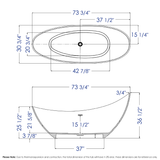 ALFI brand 74" Solid Surface Smooth Resin Free Standing Oval Soaking Bathtub, White Matte, AB9951