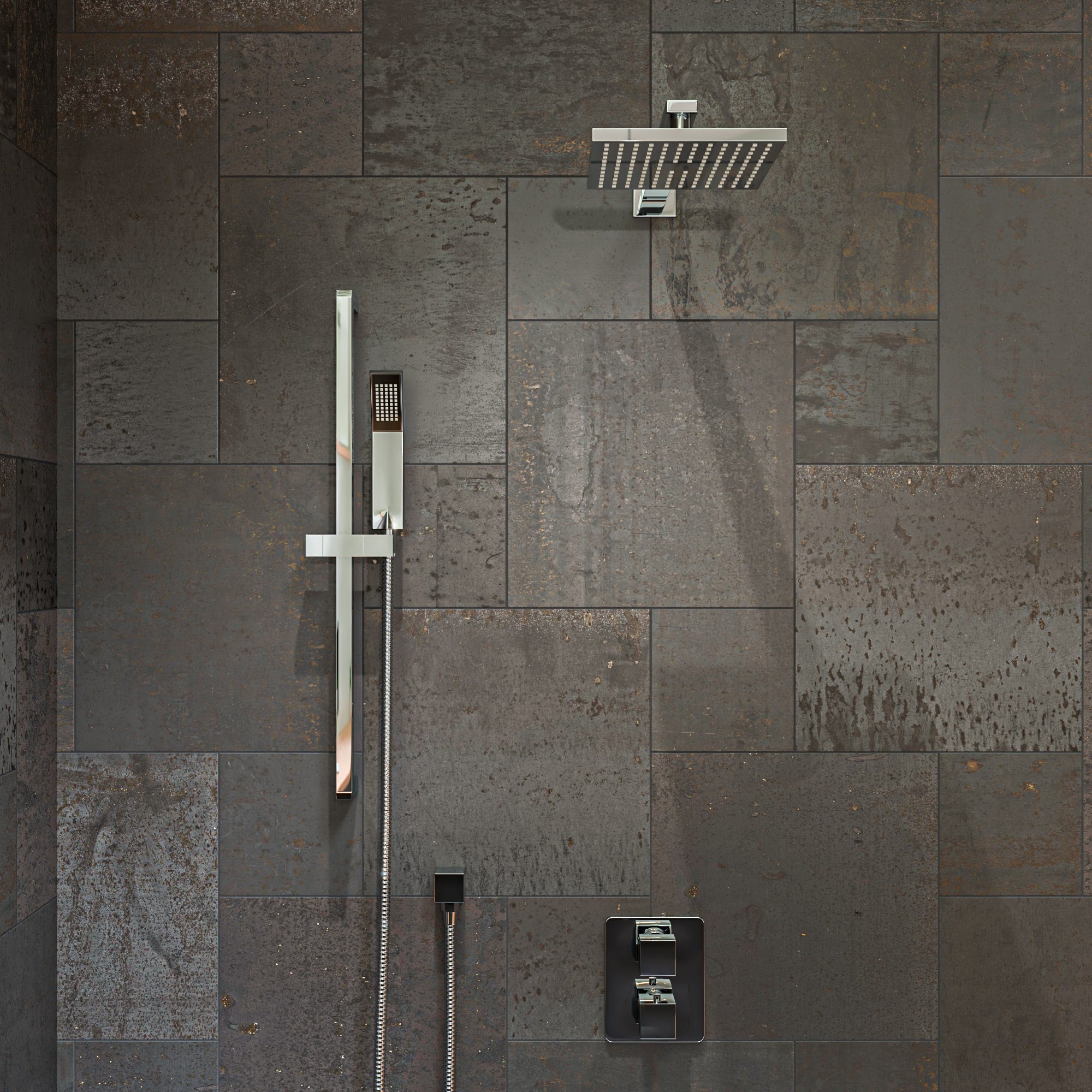 ALFI brand AB2830-PC Polished Chrome 2 Way Thermostatic Square Shower Set, Brass