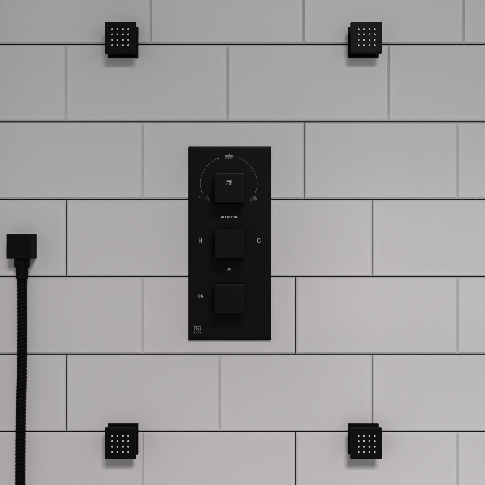 ALFI brand AB2801-BM Black Matte 3-Way Thermostatic Valve Shower Mixer Square Knobs, Brass